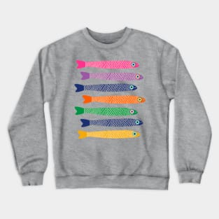 ANCHOVIES Bright Graphic Fun Groovy Fish in Rainbow Colors on Cream - Horizontal Layout - UnBlink Studio by Jackie Tahara Crewneck Sweatshirt